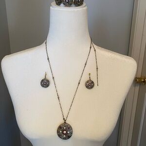 White House Black Market Silver and Pink Medallion Necklace
